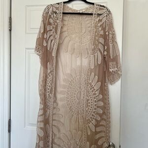 Rebellion Lace Cardigan in Cream and Tan